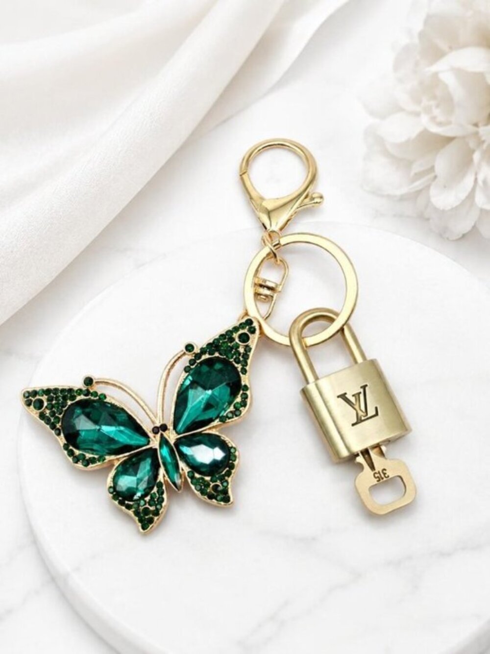 Authentic Louis Vuitton Gold Padlock 🔒 Key Set w/ Butterfly Bag Charm